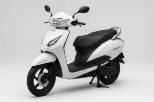 Honda Activa Electric Scooter 2025 side view in white color with LED headlamp and alloy wheels